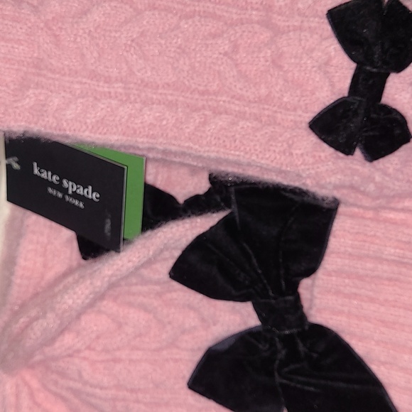 KATE SPADE 3pc Pink Knit Hat Scarf & Gloves Set with Black Bows - Picture 13 of 13